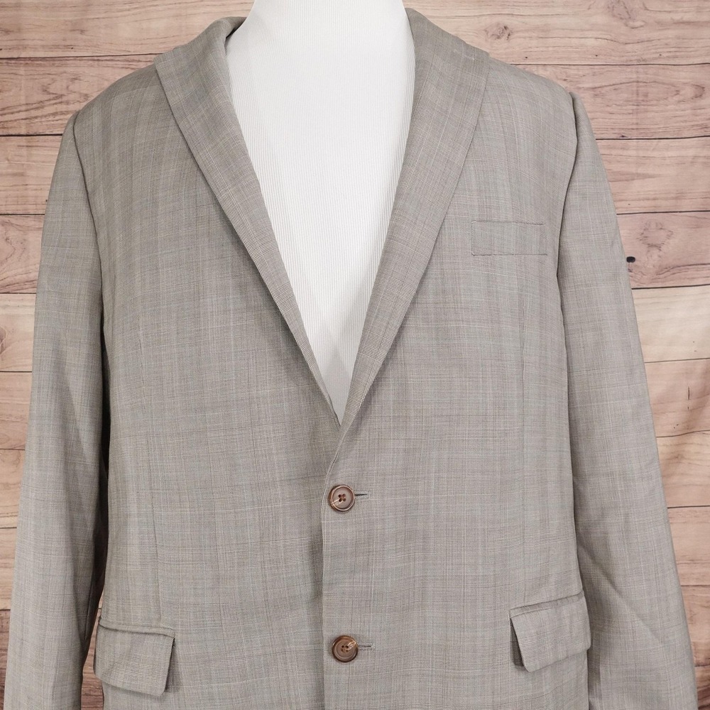 Lauren Ralph Lauren‎ Blazer Mens 48L Gray Check Wool Sport Coat Jacket 2 Button